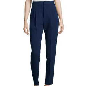 Self-Portrait Tailored High Waist Crepe Pants Navy